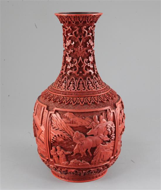 A Chinese cinnabar lacquer bottle vase, 18th / 19th century, height 30cm, slight restorations